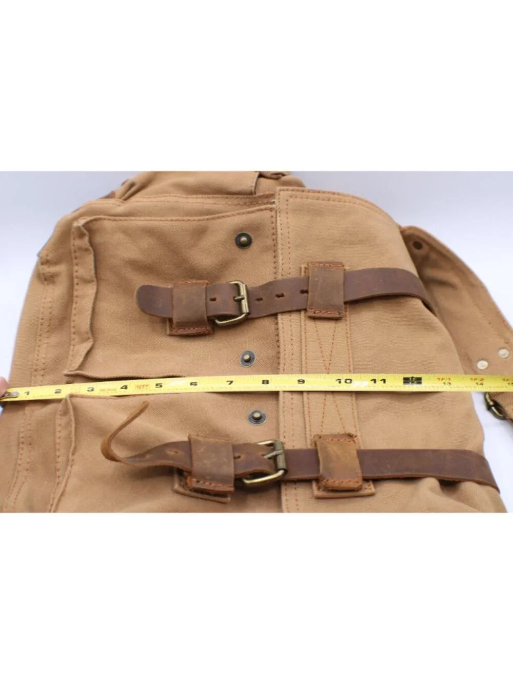 Augur Strauss & Co Canvas Messenger Bag Tan Buckle Flaps Adj Strap Utility Style